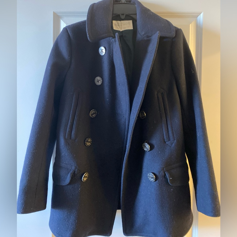 RRL Double Ralph Lauren 100% Wool Navy Blue Double Breasted Pea Coat Women's